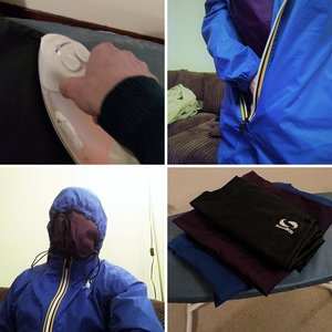 Ironing and folding nylon.