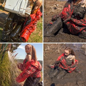 Y2K Girl Destorys Shiny Adidas Puffer Jacket, Leather Pants & AJ1 Sneakers in Oil, Mud & Syrup