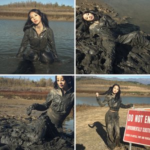 Asian Girl Trashed Brand New Blue Version Adidas Chile62 in Mud