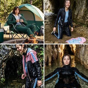 AI woman in wet clothes