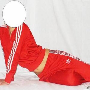 Adidas womans red tracksuit faceless
