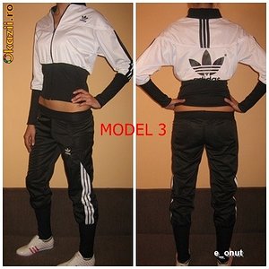 Adidas womans two piece suit two shot pose black logo