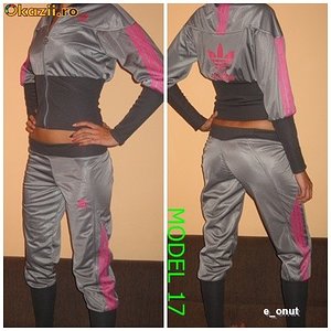Adidas womans two piece grey suit with pink trim two shot