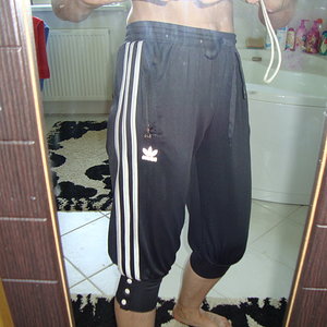 Adidas womans baggy black pants knee buttons