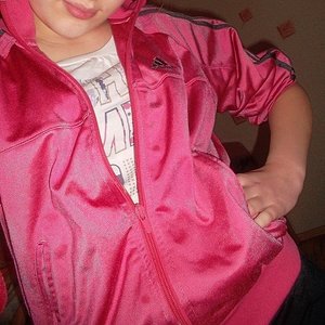 Adidas womans pink half zipped shiny jacket front