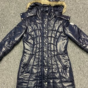 Dark blue hooded nylon coat