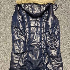 Dark blue hooded nylon coat