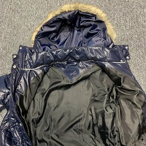 Dark blue hooded nylon coat