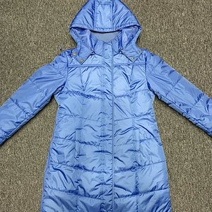 Light blue hooded nylon coat