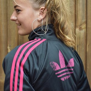 Grey and pink adidas firebird