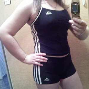 Adidas womans black tight short shorts black and white sporty tanktop