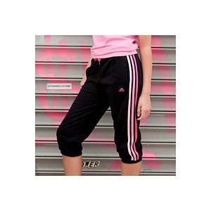 Adidas womens black knee high pants with pink stripes