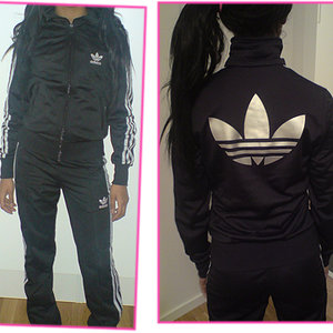 Adidas womens black track suit two shot large back logo