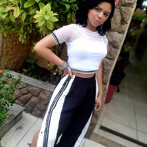 Sexy girl parading in her adibreak pants