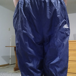 Me in my Dark Blue Adidas Nylon Pants with my hands behind my back 1