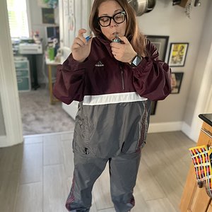 Maroon/gray adidas suit