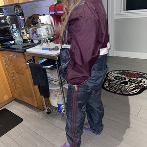 Maroon/gray adidas suit