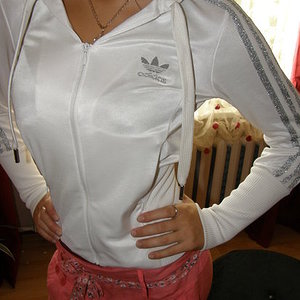 Adidas womens white and silver sporty draw string top