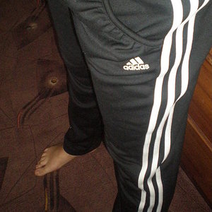 Adidas womens black pants long white stripes