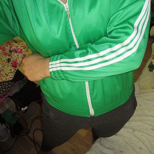 Adidas womens green top white stripe high angle