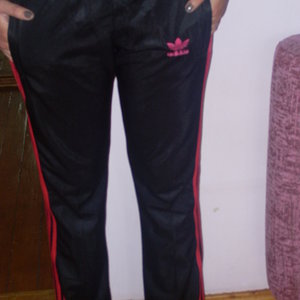 Adidas womens black pants red trim small corner logo