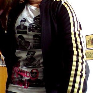 Adidas womens black jacket white T