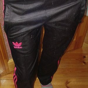 Adidas womens black pants small pink logo high shot