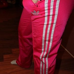 Adidas womens light red white stripe side pants