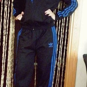 Adidas womens black and blue track suit