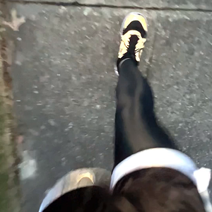 Out walking in shiny nylon shorts and tights.mov