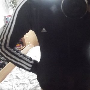 Adidas womens black jacket white stripe tiny logo