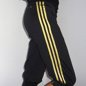 Adidas womens black pants walking yellow stripe