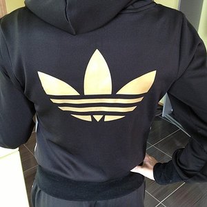 Adidas womens black hoodie big gold logo rear
