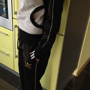 Adidas womens black pants striped jacket gold logo