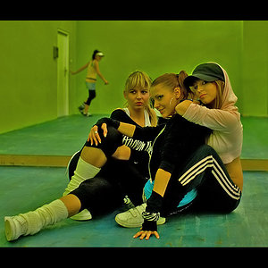 Adidas womens black pants white stripes group photo