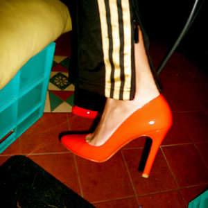 Adidas womens black pants red high heel