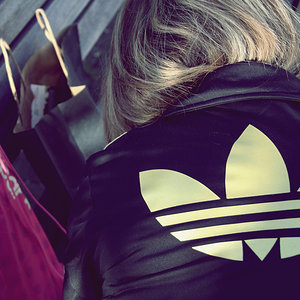 Adidas womens black shiny jackey big logo