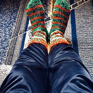 Navy blue shiny polyester pants