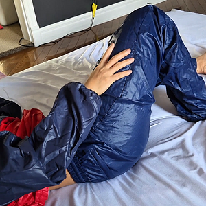 Blue Adidas nylon pants - Wetlook shiny unlined nylon - Swishy tracksuit