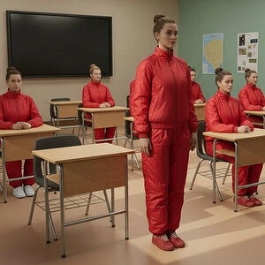 AI from DeviantArt. Shiny nylon bootcamp