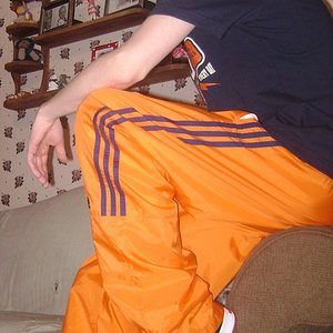 Orange with navy stripes