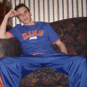 Royal blue with orange stripes