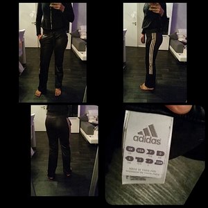 Girl in shiny Adidas pants