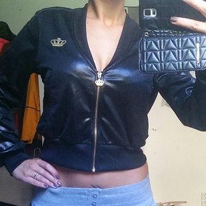 Girl with adidas RESPECT ME shiny jacket