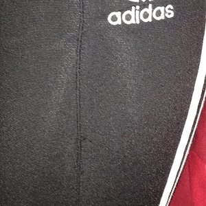 Adidas black/white pants closeup