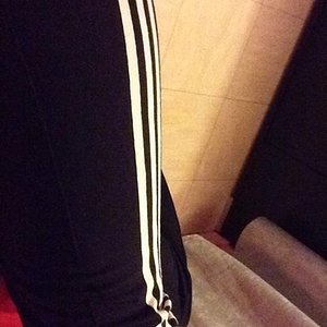 Adidas black/white pants closeup
