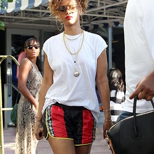 That's what you call sports chic! Rihanna teams shiny workout shorts with high heels in Miami   2.jpg