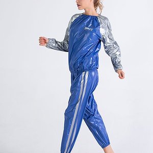 Sexy girl in a blue sauna suit