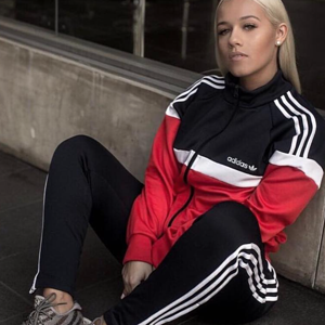Fit blonde in adidas tracksuit
