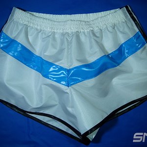 SNS Sportswear - Shiny Nylon Shorts (White Ripstop Nylon, Blue, Black)